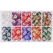 Spray Painted Glass European Beads, with Silver Brass Cores, Large Hole Beads, Rondelle, Mixed Color, 15x12mm, Hole: 5mm, about 100pcs/box(GPDL-PH0001-01S)