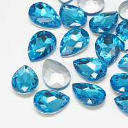 Pointed Back Glass Rhinestone Cabochons, Back Plated, Faceted, teardrop, Aquamarine, 18x13x5mm(RGLA-T081-13x18mm-12)