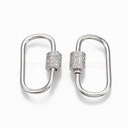 Brass Micro Pave Clear Cubic Zirconia Screw Carabiner Lock Charms, for Necklaces Making, Oval, Platinum, 24.5~26x15.5x1.5mm, Screw: 6.5x6mm(ZIRC-T010-10P)
