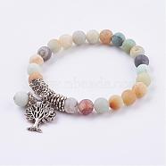 Natural Amazonite Stretch Bracelets, with Tibetan Style Pendants, Frosted,  2 inch(51mm)(BJEW-F262-A09)