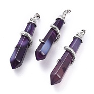 Natural Agate Big Pointed Pendants, with Platinum Plated Brass Bails, Faceted, Bullet with Snake, Dyed & Heated, Indigo, 59~61.5x11~12x11~12mm, Hole: 5x8mm(G-F696-B11)