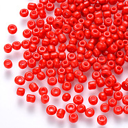 12/0 Baking Paint Glass Round Seed Beads, Red, 1.5~2x1.5mm, Hole: 0.5~1mm, about 30000pcs/pound(SEED-S036-01A-15)