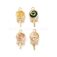 Glass Pendants, with Brass Findings, Lollipop, Real 18K Gold Plated, 18x8x4.5mm, Hole: 1.4mm(KK-P260-08G)