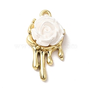 Opaque Resin Pendants, White Rose Charms, with Alloy Findings, Golden, 24.5x13x8.5mm, Hole: 1.6mm(FIND-I033-09G)