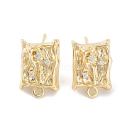 Brass Micro Pave Cubic Zirconia Stud Earring Findings, Rectangle, Real 18K Gold Plated, 17.5x12.5mm, Hole: 1.8mm, Pin: 0.8mm(KK-E107-14G)