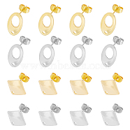 304 Stainless Steel Stud Earring Findings, with Ear Nuts, Oval & Rhombus, Golden & Stainless Steel Color, 80pcs/box(STAS-UN0007-94)