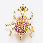 Brass Micro Pave Cubic Zirconia Links, Insect, Colorful, Golden, 25.5x20.5x5mm, Hole: 1.2mm(ZIRC-E148-34G)
