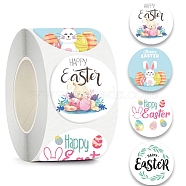 4 Patterns Round Dot Easter Theme Paper Self-adhesive Rabbit Easter Egg Stickers, for Gift Sealing Decor, Mixed Color, Sticker: 25mm, 500pcs/roll(PW-WG83424-01)