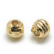 Brass Spacer Beads, Faceted Round, Real 18K Gold Plated, 5x5mm, Hole: 1mm(KK-T032-189G)