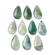 Dyed & Heated Natural Green Agate Pendants, Teardrop Charms, 29~31x14~15.5x5~5.5mm, Hole: 1.2~1.6mm(G-G065-03D)
