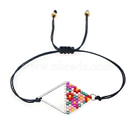 Rhombus Loom Pattern MIYUKI Seed Beads Bracelets for Women, Adjustable Nylon Cord Braided Bead Bracelets, Colorful, 11 inch(28cm)(BJEW-C011-36A)