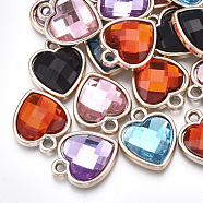 UV Plating Acrylic Pendants, with Acrylic Rhinestone, Faceted, Heart, Mixed Color, Light Gold, 20x17x5mm, Hole: 2mm(X-OACR-T005-85KC)