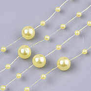 ABS Plastic Imitation Pearl Beaded Trim Garland Strand, Great for Door Curtain, Wedding Decoration DIY Material, Yellow, 3~8mm, about 106~108pcs/strand, 200strand/bag, 53.15 inch(SACR-T354-01F)