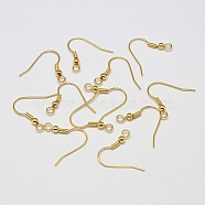 Brass Earring Hooks, Ear Wire, with Horizontal Loop, Cadmium Free & Nickel Free & Lead Free, Real 18K Gold Plated, 20x21mm, Hole: 1mm, 20 Gauge, Pin: 0.8mm(KK-L137-03G-NR)