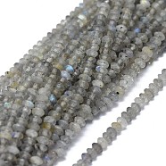 Natural Labradorite Beads Strands, Faceted, Rondelle, 2.5~3.5x1.5mm, Hole: 0.6mm, about 90pcs/strand, 15.35(39cm)(G-I249-D17)