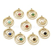 Natural Mixed Gemstone Pendants, Ion Plating(IP) 316 Stainless Steel Ring Charms, Real 24K Gold Plated, 20.5x17x2.5mm, Hole: 1.5mm(STAS-K258-20G)