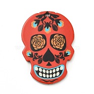 Printed 201 Stainless Steel Sugar Skull Pendants, Cinco de Mayo Charm, Orange Red, 40.5x28x2mm, Hole: 2mm(STAS-E174-01P-04)