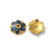 Alloy Enamel Beads Caps, Lead Free & Cadmium Free, Multi-Petal Flower, Marine Blue, 11x2.5mm, Hole: 1.8mm(FIND-G074-02M)