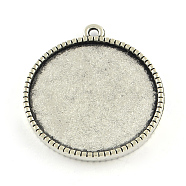 Tibetan Style Alloy Pendant Cabochon Settings, Double-sided Tray, Flat Round, Cadmium Free & Lead Free, Antique Silver, Tray: 10mm, 16x12.5x3mm, Hole: 2mm, about 1200pcs/1000g(TIBEP-Q045-069A-AS-RS)