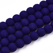 Opaque Glass Beads Strands, Frosted, Round, Dark Blue, 6~6.5mm, Hole: 1.4mm, about 67~70pcs/strand, 14.76 inch~15.16 inch(37.5~38.5cm)(GLAA-T032-P6mm-MD03)