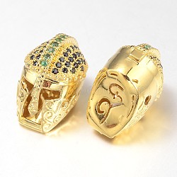 Brass Micro Pave Cubic Zirconia Beads, Gladiator Helmet, Golden, 18x11x13mm, Hole: 1mm(ZIRC-D055-G)