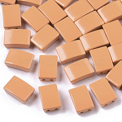 Spray Painted Alloy Multi-Strand Links, Cadmium Free & Lead Free, For Tile Elastic Bracelets Making, Rectangle, Sandy Brown, 11.5x8x4.5mm, Hole: 1mm(PALLOY-T075-07H)