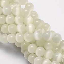 Cat Eye Beads Strands, Round, WhiteSmoke, 10mm, Hole: 1.5mm; about 40pcs/strand, 15.5 inches(CE-M011-10mm-05)