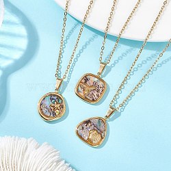 3Pcs 3 Styles Summer Beach Natural Paua Shell Pendant 304 Stainless Steel Cable Chain Necklaces for Women, Mixed Shapes, Golden, 17.36~17.56 inch(44.1~44.6cm), 1pc/style(NJEW-JN05953)