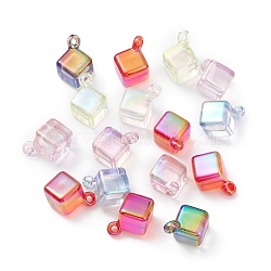 Transparent Acrylic Pendant with AB Color Plated, Cube, Mixed Color, 26x20x18mm, Hole: 2.5mm(MACR-D059-05)