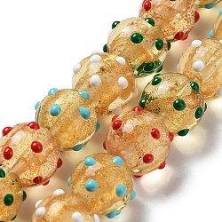 Handmade Bumpy Lampwork Beads Strands, with Gold Powder, Enamel Style, Round, Colorful, 12mm, Hole: 2.2mm, about 30pcs/strand, 12.91''(32.8cm)(LAMP-P059-A04)