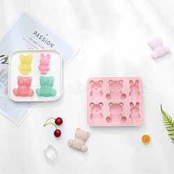 Food Grade Silicone Molds, Fondant Molds, for DIY Cake Decoration, Chocolate, Candy, UV Resin & Epoxy Resin Jewelry Making, Bear & Rabbit, Pink, 157x140x18mm(DIY-E031-06)