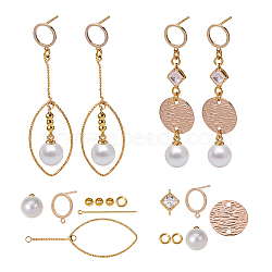 SUNNYCLUE DIY Earring Making, with Brass Open Jump Rings, Brass Ear Stud Components, Plastic & Brass Ear Nuts/Earring Backs, Acrylic Pearl Charms and Iron Spacer Beads, Golden, 12x10cm(DIY-SC0003-20)