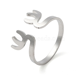 304 Stainless Steel Cuff Rings, Hollow Open Finger Ring for Women, Christmas Antler Shape, Stainless Steel Color, US Size 8 1/2(18.5mm)(RJEW-G299-03P)