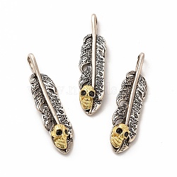 Rack Plating Brass Micro Pave Cubic Zirconia Pendants, Long-Lasting Plated, Lead Free & Cadmium Free, Feather Charm, Antique Golden, 46x11x7mm, Hole: 3x6mm(KK-K165-21)
