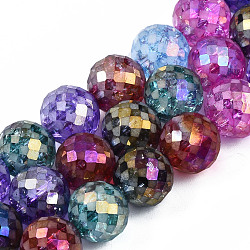 Electroplate Opaque Glass Beads Strands, AB Color Plated, Faceted, Round, Colorful, 11~12x11~12mm, Hole: 1.6mm, about 32pcs/strand, 14.17 inch(36cm)(X-EGLA-S174-32)
