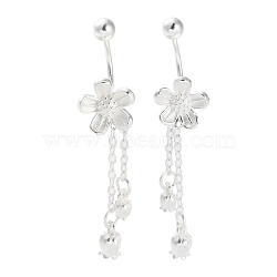 999 Fine Silver Flower Tassel Ear Plug Gauges, Platinum, 35x7.5mm(EJEW-P296-10S)