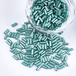 Glass Bugle Beads, Round Hole, Opaque Colours, Dark Cyan, 3~5x1.5~2mm, Hole: 0.8mm, about 15000pcs/bag(SEED-S029-01B-26)