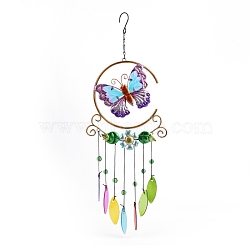 Glass Wind Chime, Art Pendant Decoration, with Iron Findings, for Garden, Window Decoration, Butterfly, 560x20mm(WICH-PW0001-54A-02)