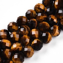 Natural Tiger Eye Beads Strands, Round with Faceted, 9~10mm, Hole: 0.9mm, about 19~20pcs/strand, 7.40~7.80''(18.8~19.8cm)(G-S345-10mm-22)