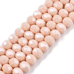 Electroplate Glass Beads Strands, Pearl Luster Plated, Faceted, Rondelle, Navajo White, 8x6mm, Hole: 1~1.4mm, about 64~65pcs/strand, 40~41cm(EGLA-A044-P8mm-A05)