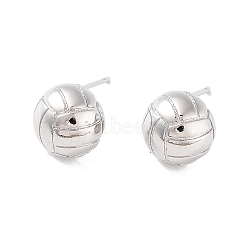 Brass Stud Earrings, Volleyball, Real Platinum Plated, 10mm(EJEW-F332-02P)