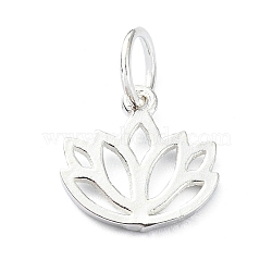 925 Sterling Silver Charms, Lotus Flower, with Jump Rings & 925 Stamp, Silver, 10x11x1mm, Hole: 4mm(STER-M119-10S)