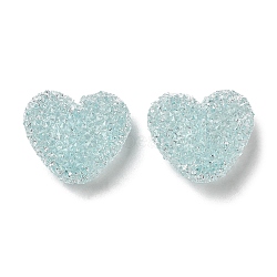 Resin Beads, with Rhinestone, Drusy Heart, Pale Turquoise, 17x19x10.5mm, Hole: 1.6mm(RESI-C038-01A)