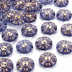 2-Hole Plastic Buttons, with Golden Plated, Flat Round with Flower Pattern, Slate Blue, 18x5mm, Hole: 1.8mm(BUTT-N018-032)