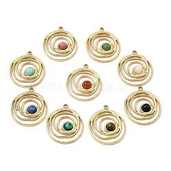 Natural Mixed Gemstone Pendants, Ion Plating(IP) 316 Stainless Steel Ring Charms, Real 24K Gold Plated, 20.5x17x2.5mm, Hole: 1.5mm(STAS-K258-20G)