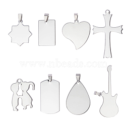 201 Stainless Steel Heart Stamping Blank Tag Pendants, Mixed Shapes, Stainless Steel Color, 30~70x20~40x1mm, hole: 3~8mm, 32pcs/box(STAS-PH0018-77)