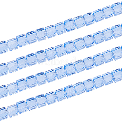 2 Strands Transparent Glass Beads Strands, Cube, Faceted, Cornflower Blue, 6~7x7.5x7.5mm, Hole: 1.4mm, about 98pcs/strand, 29.29 inch(74.4cm)(GLAA-HS0001-12C)