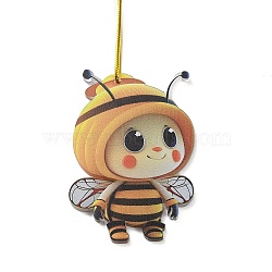 Cute Bees Acrylic Pendant Decoration, Nylon Cord for Car Backpack Home Hanging Ornaments, Gold, 320mm(HJEW-G026-01C)