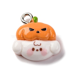 Halloween Theme Opaque Resin Pendants, with Platinum Plated Iron Loops, Pumpkin, 16.5x15x6mm, Hole: 2mm(RESI-D075-02F)