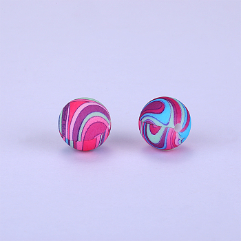 Printed Round Silicone Focal Beads, Deep Pink, 15x15mm, Hole: 2mm